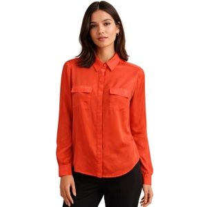 Ann Taylor Silk Button Down Blouse Orange Size 6
